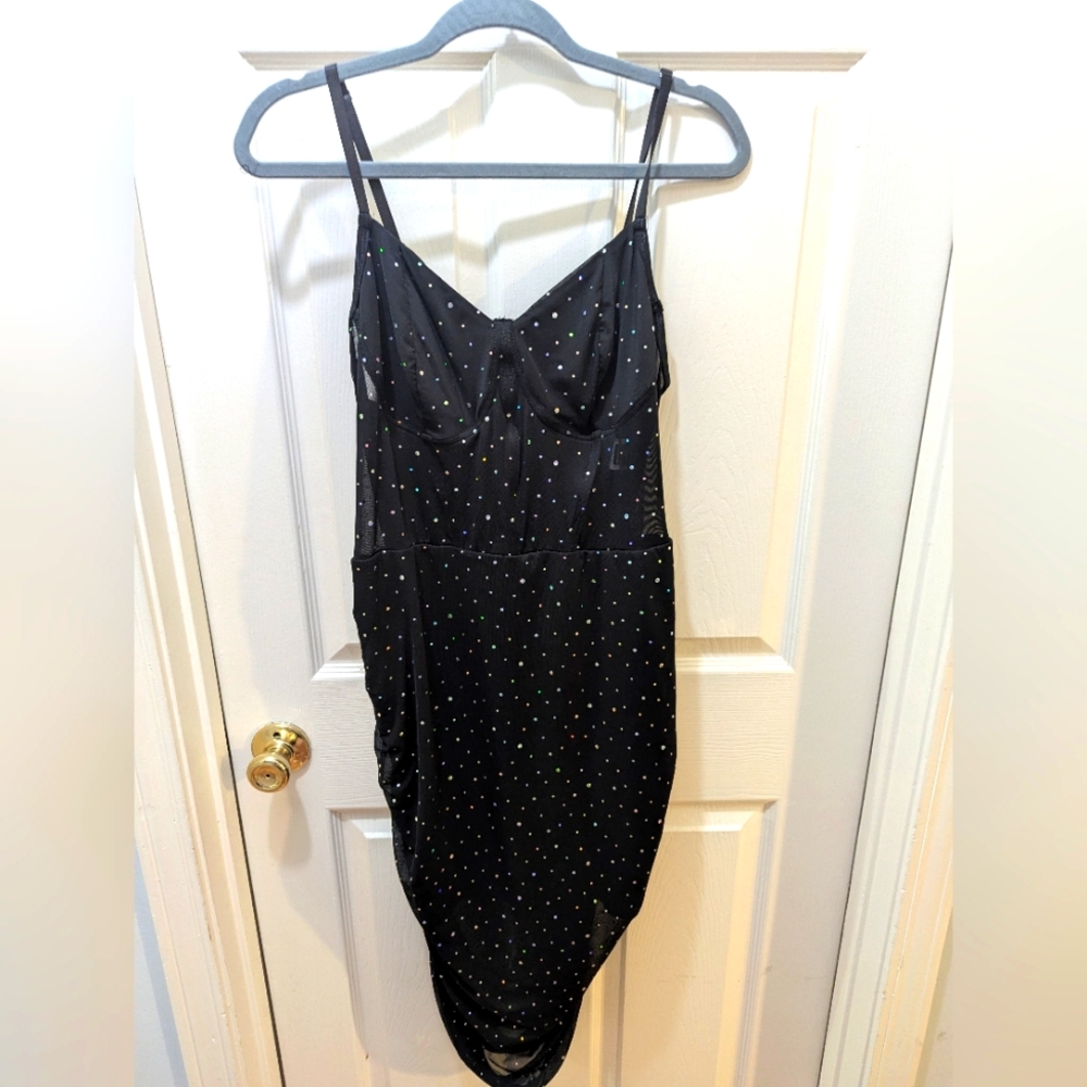Elegant Black Dress with Sliver Polka Dots